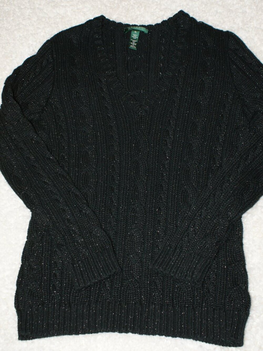 Lauren Ralph Lauren Black Sparkle V-Neck Sweater - XL - EUC